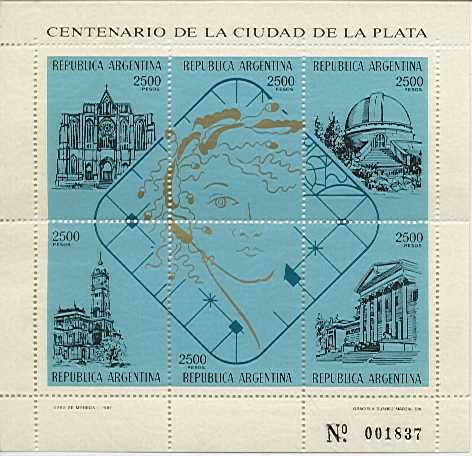 Hojita Block Centenario de la Ciudad de La PLata emitida en el año 1982